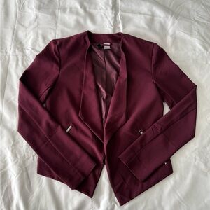 Maroon Casual Blazer With Zipper Pocket Detail